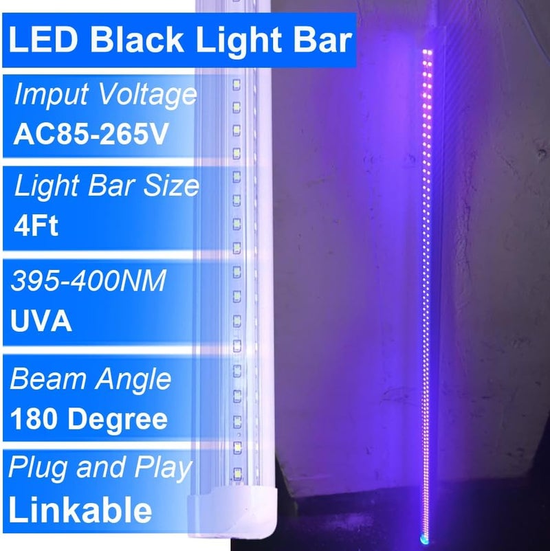 CAIKAG Linkable 4Ft Black Light Bar, LED 40W Integrated T8 Bulb Blacklight Fixture, UVA 395NM 400NM 405NM for Fluorescent Tapestry Poster Body Paint Glow Party - Image 2